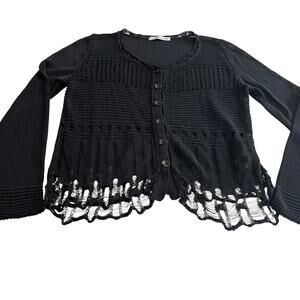Aldomartins  Black Semi Sheer Lace Knit Long Sleeve Cardigan size 12